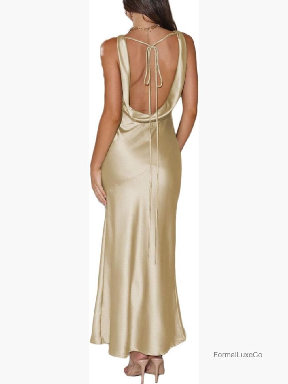 Elegant Satin V Neck Backless Maxi Dress Formal Cocktail Wedding Guest